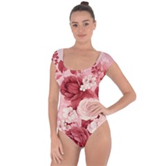 Red Pink Flower Petal Leaves Short Sleeve Leotard  by pakminggu