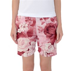 Red Pink Flower Petal Leaves Women s Basketball Shorts by pakminggu