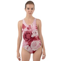 Red Pink Flower Petal Leaves Cut-out Back One Piece Swimsuit by pakminggu