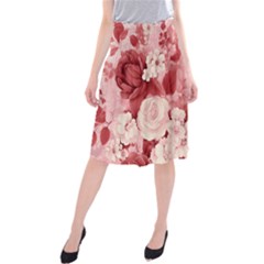 Red Pink Flower Petal Leaves Midi Beach Skirt by pakminggu