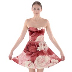 Red Pink Flower Petal Leaves Strapless Bra Top Dress by pakminggu