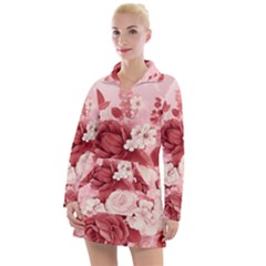 Red Pink Flower Petal Leaves Women s Long Sleeve Casual Dress by pakminggu