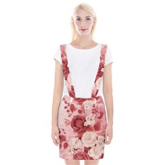 Red Pink Flower Petal Leaves Braces Suspender Skirt by pakminggu