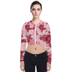 Red Pink Flower Petal Leaves Long Sleeve Zip Up Bomber Jacket by pakminggu