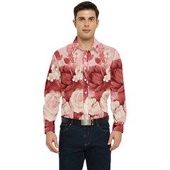 Red Pink Flower Petal Leaves Men s Long Sleeve  Shirt by pakminggu