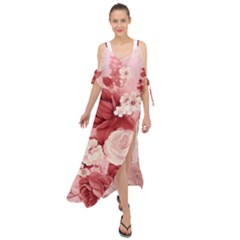 Red Pink Flower Petal Leaves Maxi Chiffon Cover Up Dress by pakminggu