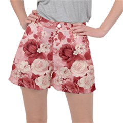 Red Pink Flower Petal Leaves Women s Ripstop Shorts by pakminggu