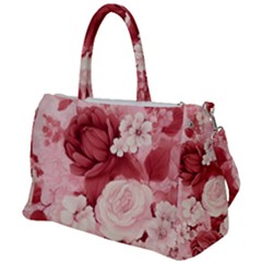 Red Pink Flower Petal Leaves Duffel Travel Bag by pakminggu