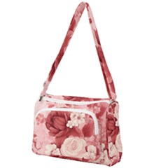 Red Pink Flower Petal Leaves Front Pocket Crossbody Bag by pakminggu