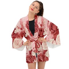 Red Pink Flower Petal Leaves Long Sleeve Kimono by pakminggu