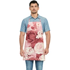 Red Pink Flower Petal Leaves Kitchen Apron by pakminggu