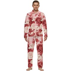 Red Pink Flower Petal Leaves Men s Long Sleeve Velvet Pocket Pajamas Set by pakminggu