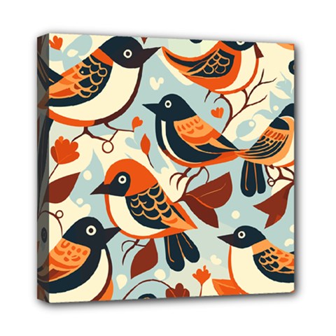 Vintage Birds Pattern Mini Canvas 8  X 8  (stretched) by Valentinaart