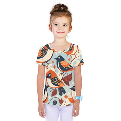 Vintage Birds Pattern Kids  One Piece T-shirt by Valentinaart