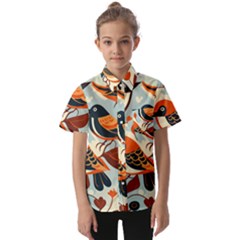 Vintage Birds Pattern Kids  Short Sleeve Shirt by Valentinaart