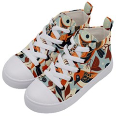 Vintage Birds Pattern Kids  Mid-top Canvas Sneakers by Valentinaart