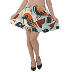 Vintage Birds Pattern Velvet Skater Skirt by Valentinaart