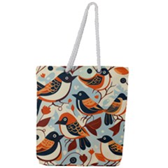 Vintage Birds Pattern Full Print Rope Handle Tote (large) by Valentinaart