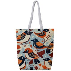 Vintage Birds Pattern Full Print Rope Handle Tote (small) by Valentinaart