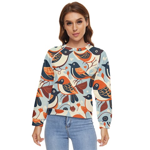 Vintage Birds Pattern Women s Long Sleeve Raglan T-shirt by Valentinaart