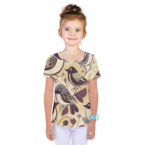 Vintage Birds Pattern Kids  One Piece T-shirt by Valentinaart