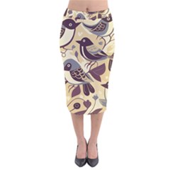 Vintage Birds Pattern Velvet Midi Pencil Skirt by Valentinaart