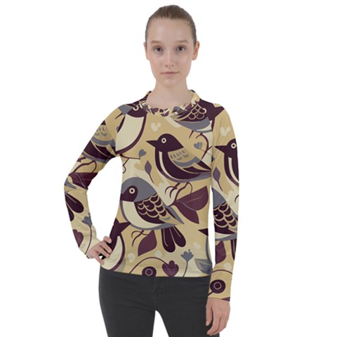 Vintage Birds Pattern Women s Pique Long Sleeve T-shirt by Valentinaart