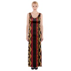 Textile Pattern Abstract Fabric Thigh Split Maxi Dress by pakminggu