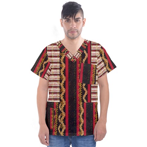 Textile Pattern Abstract Fabric Men s V-neck Scrub Top by pakminggu