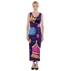 Pattern Royal Crowns Fitted Maxi Dress by pakminggu