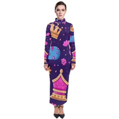 Pattern Royal Crowns Turtleneck Maxi Dress by pakminggu