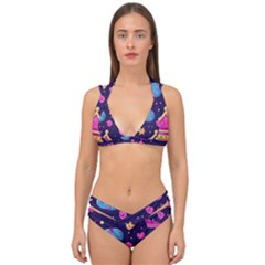 Pattern Royal Crowns Double Strap Halter Bikini Set by pakminggu