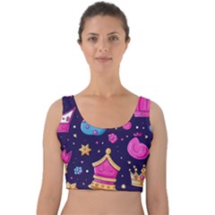 Pattern Royal Crowns Velvet Crop Top by pakminggu