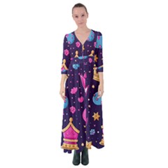 Pattern Royal Crowns Button Up Maxi Dress by pakminggu