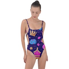 Pattern Royal Crowns Tie Strap One Piece Swimsuit by pakminggu