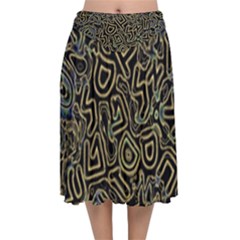 Pattern Abstract Runes Graphic Velvet Flared Midi Skirt by pakminggu