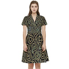 Pattern Abstract Runes Graphic Short Sleeve Waist Detail Dress by pakminggu