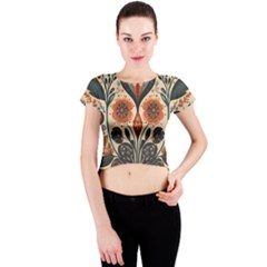 Flower Leaves Floral Crew Neck Crop Top by pakminggu