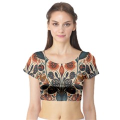 Flower Leaves Floral Short Sleeve Crop Top by pakminggu