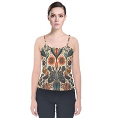 Flower Leaves Floral Velvet Spaghetti Strap Top by pakminggu