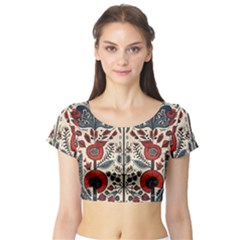 Flowers Leaves Floral Short Sleeve Crop Top by pakminggu