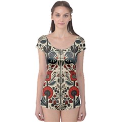 Flowers Leaves Floral Boyleg Leotard  by pakminggu