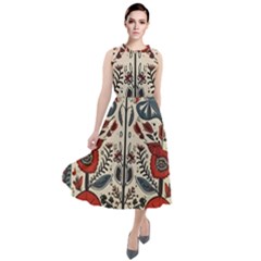 Flowers Leaves Floral Round Neck Boho Dress by pakminggu