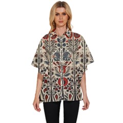 Flowers Leaves Floral Women s Batwing Button Up Shirt