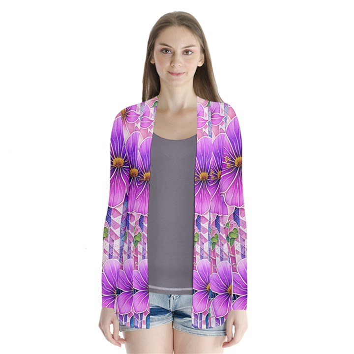 Flowers Leaves Drape Collar Cardigan