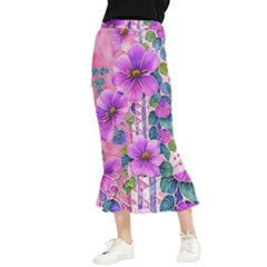 Flowers Leaves Maxi Fishtail Chiffon Skirt