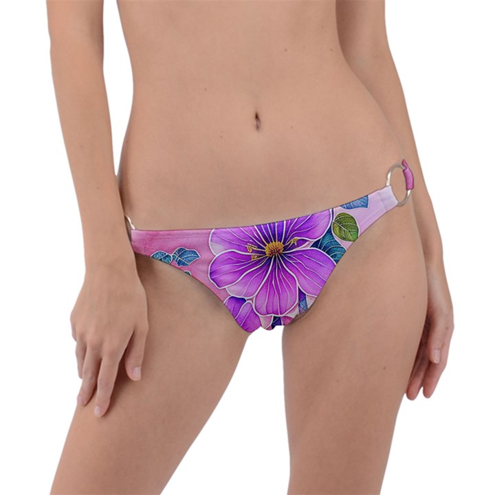 Flowers Leaves Ring Detail Bikini Bottoms