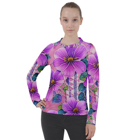 Flowers Leaves Women s Pique Long Sleeve T-shirt by pakminggu