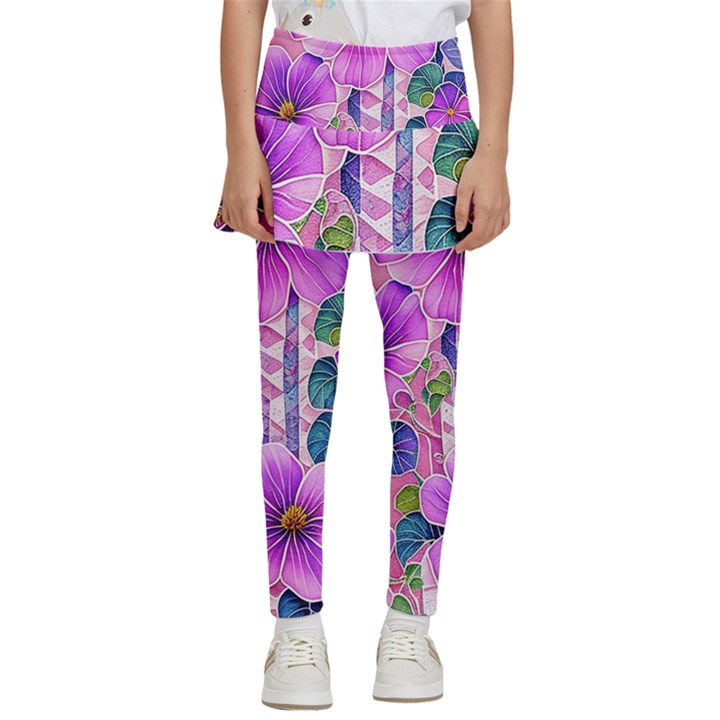 Flowers Leaves Kids  Skirted Pants