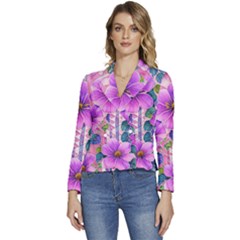 Flowers Leaves Women s Long Sleeve Revers Collar Cropped Jacket